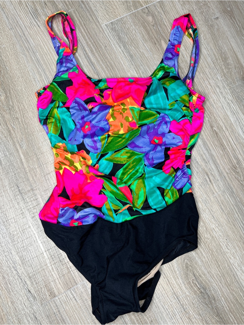 Vintage 80's Longitude Floral One-Piece Swimsuit - Bright Multicolor size 12
